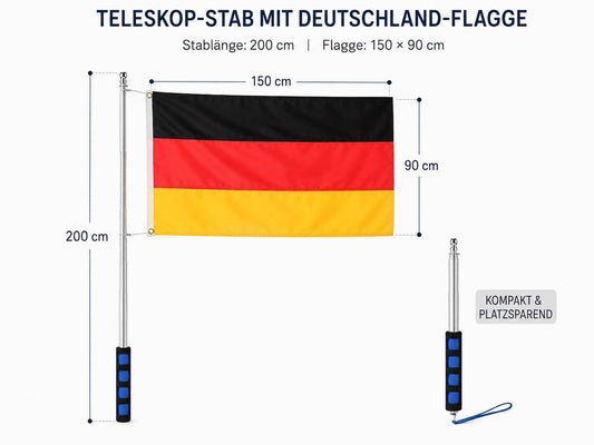 2m Teleskopstab mit Deutschlandflagge
